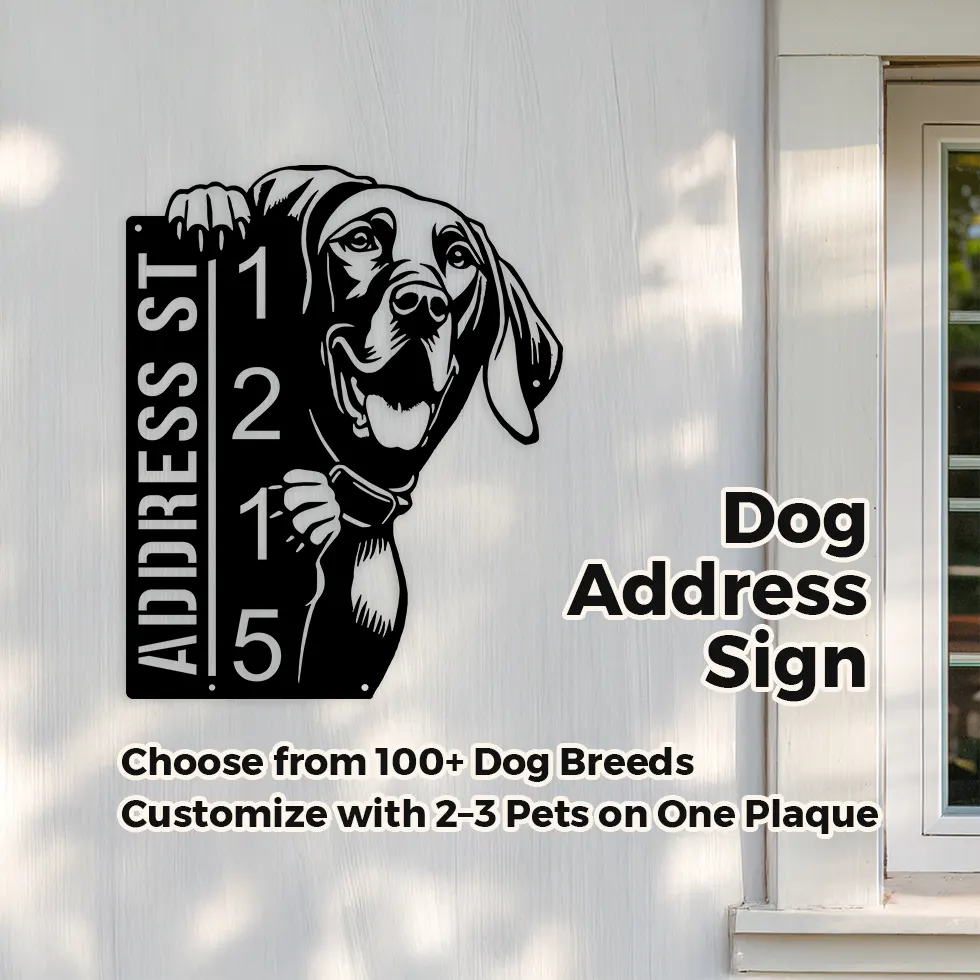 Dog House Number, Dog Address Sign, Vertical House Number Plaque for Outdoor Use